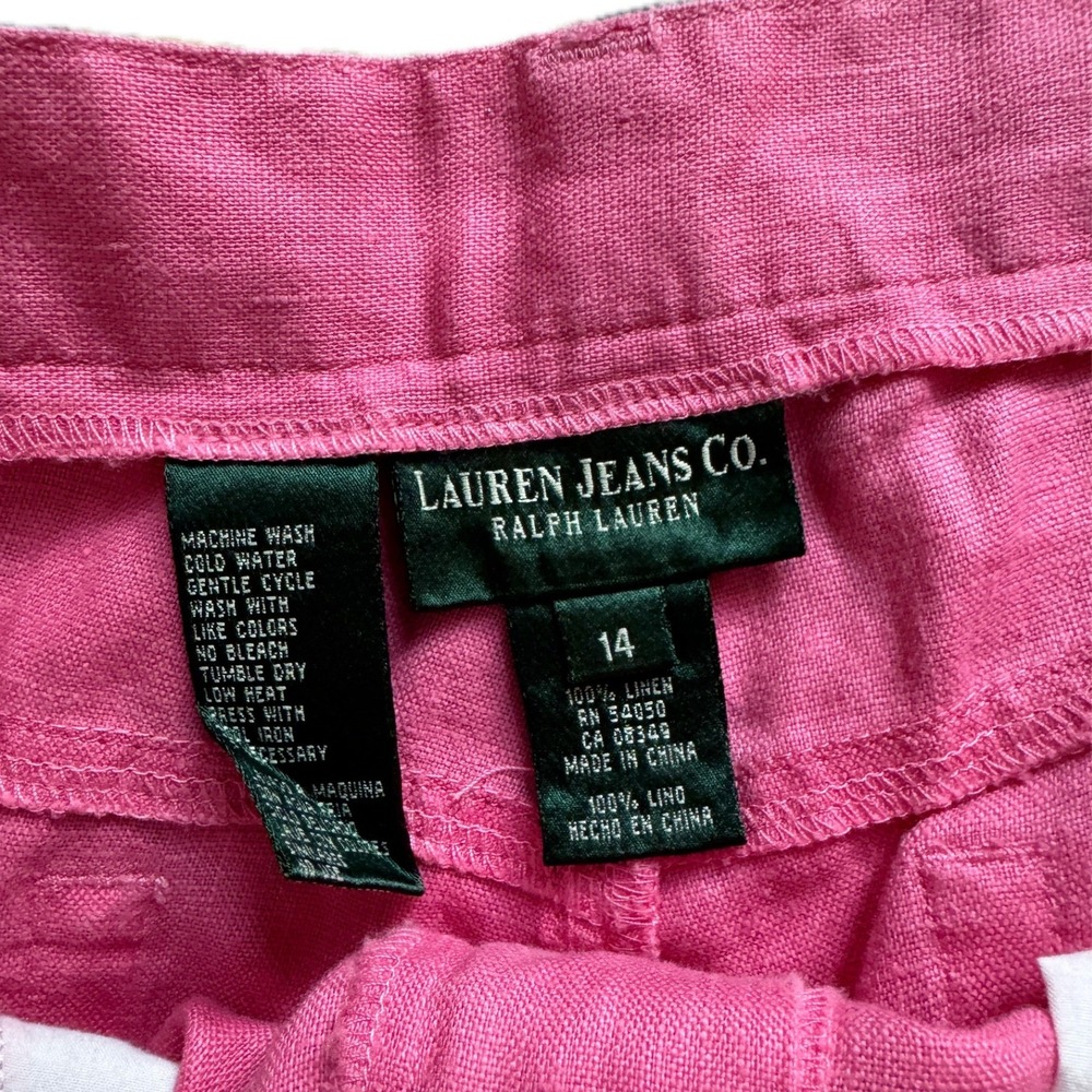 Lauren Ralph Lauren Pink 100% Linen Wide Leg Pants Womens 14 High Rise Trousers - Picture 7 of 8
